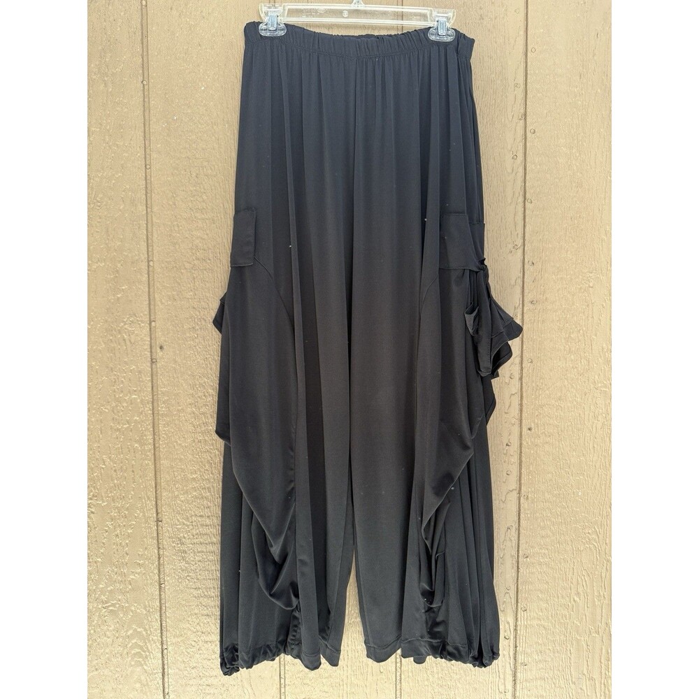 Boho Harem Pants Black Wide Leg Palazzo Trousers Elastic Waist Baggy sizeM- L - Picture 2 of 11